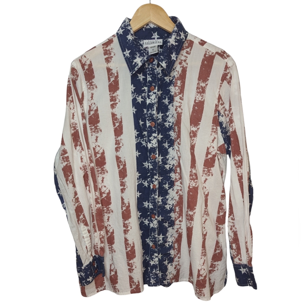 Catalog Favorites Women's Stars and Stripes Button Down Shirt - Size XL